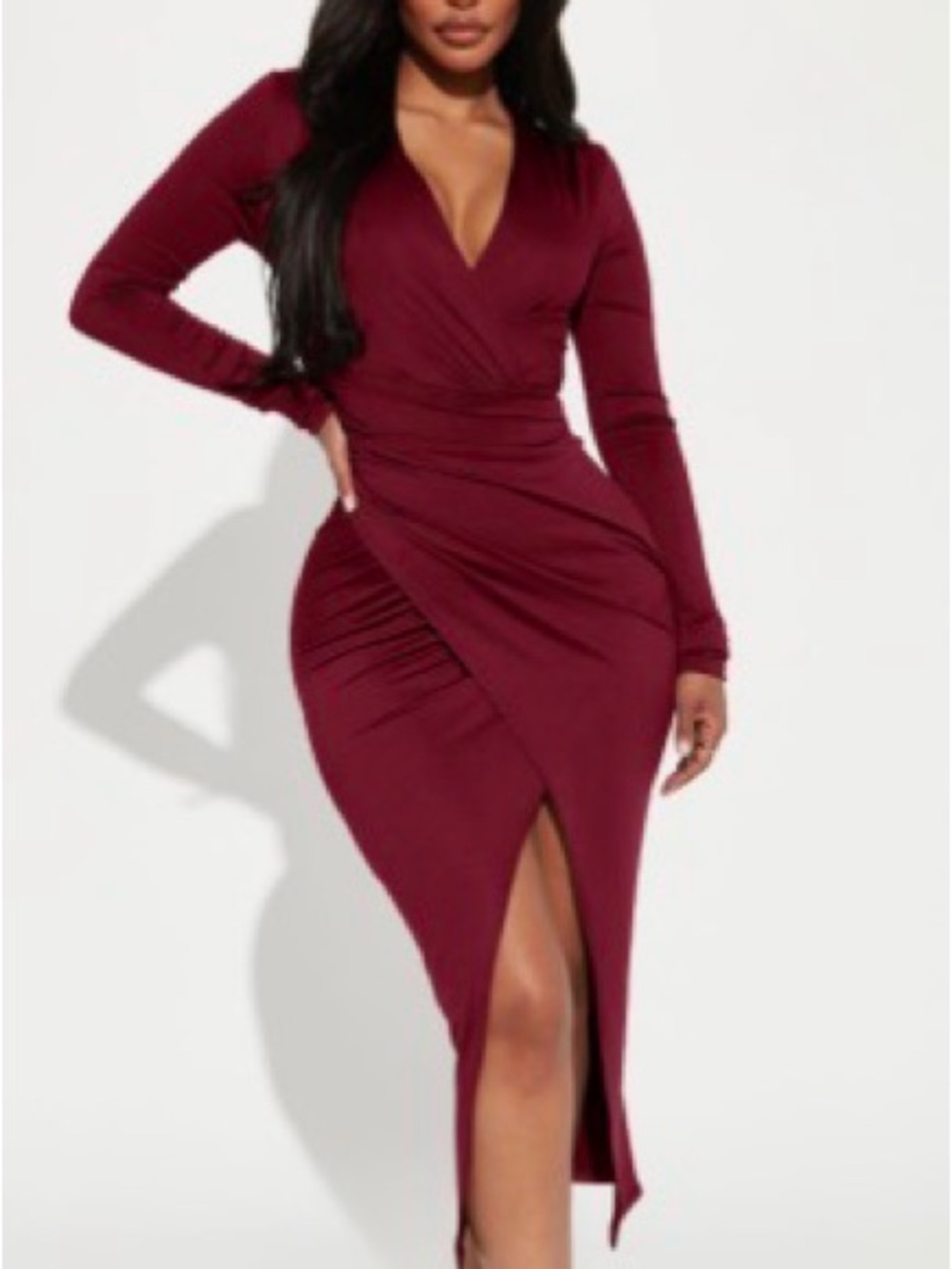 Fashion Nova Burgundy Wrap Midi Dress